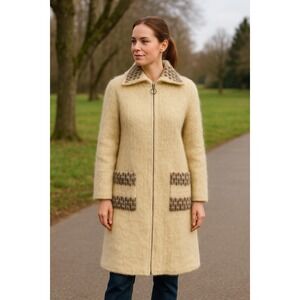Vintage‎ Icewool Coat M Ivory Wool Patch Pockets Scandi Icelandic Jacket 60s